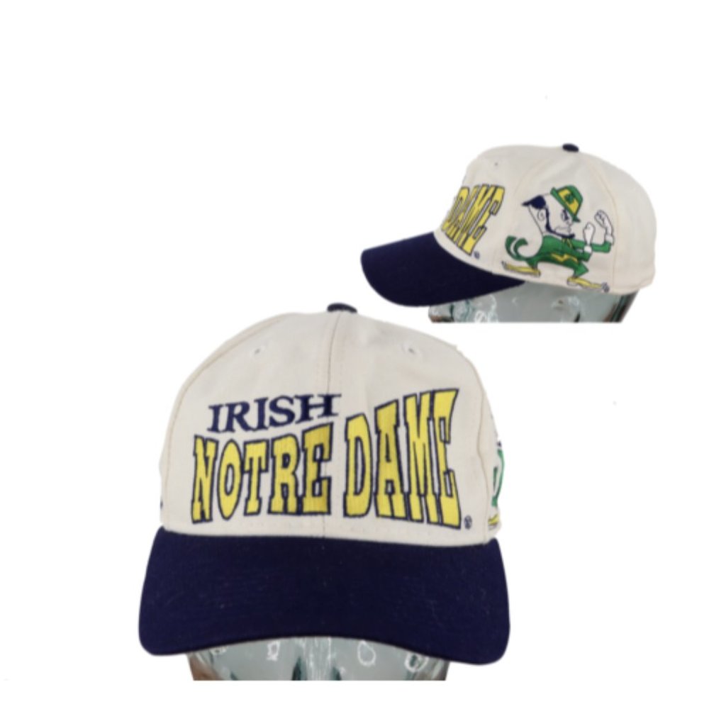 Vintage 90s University of Notre Dame Big Logo Spell Out Fitted Hat White 7 1/8